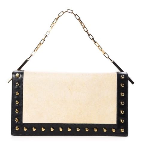 FENDI Parchment Calfskin Studded Shoulder Bag .